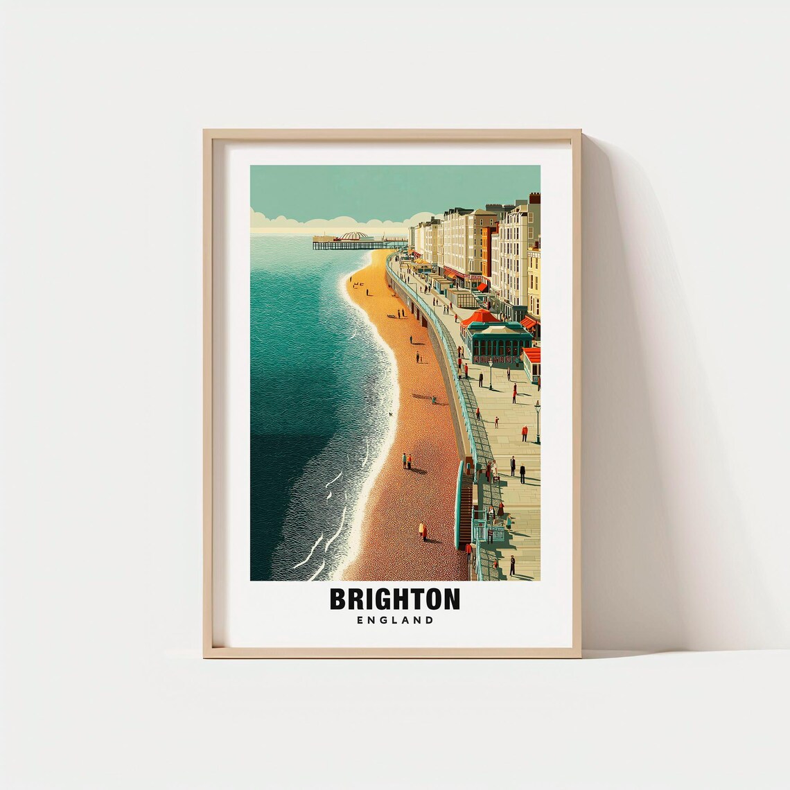 Brighton England Aerial Beach View Promenade and Pier Poster