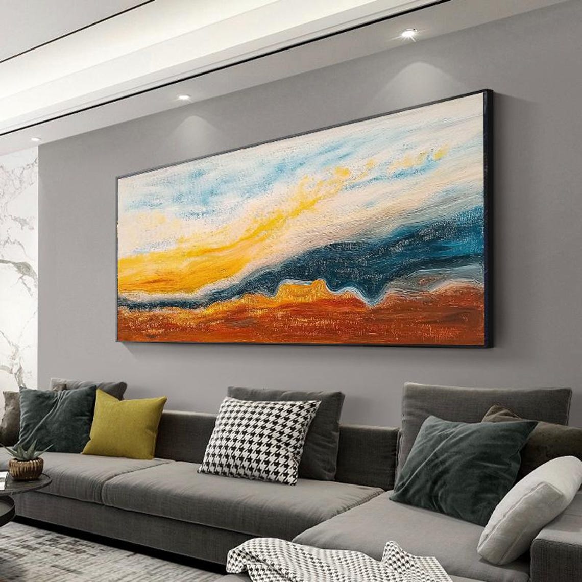 Fiery Abstract Sunset Waves Over the Deep Ocean Canvas Poster - Image 3