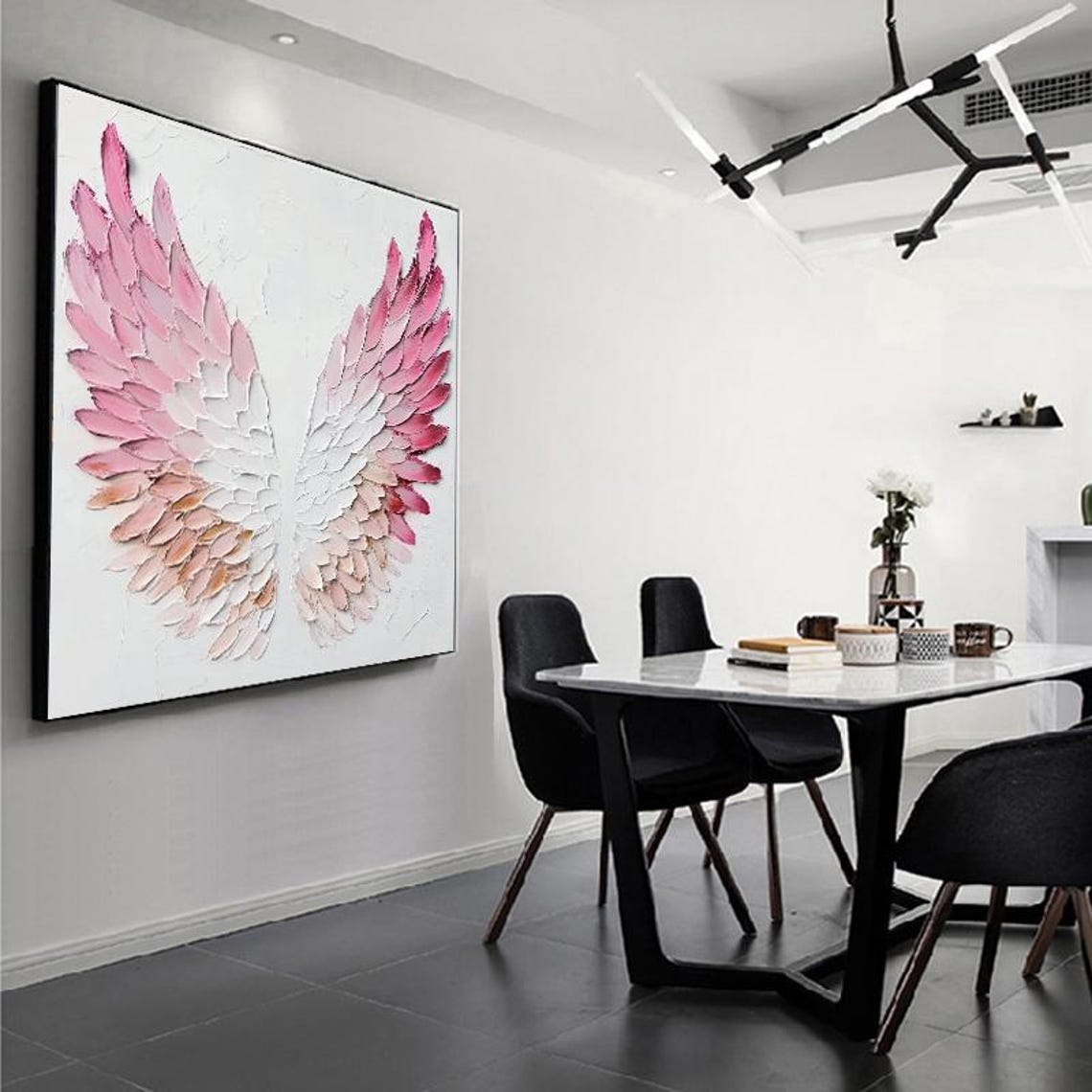 Blush Pink Angel Wings Minimalist Modern Artwork Canvas Poster - Image 5
