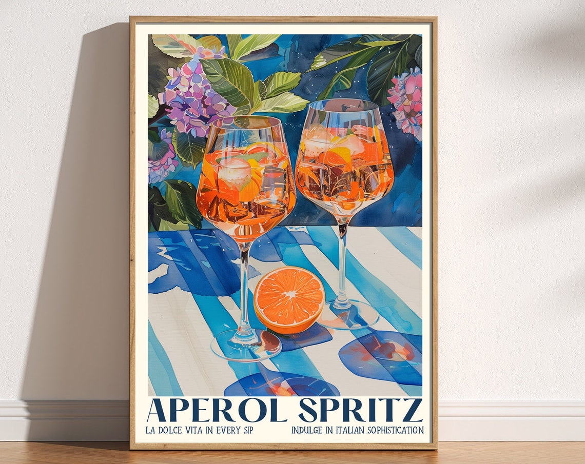 Aperol Spritz Retro Italian Cocktail Travel Bar Cart Kitchen Poster
