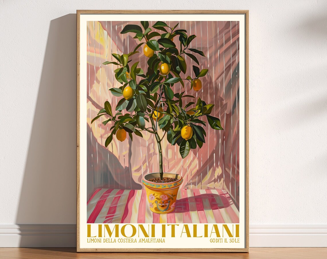 Italian Lemon Tree Print, Retro Botanical Kitchen Poster