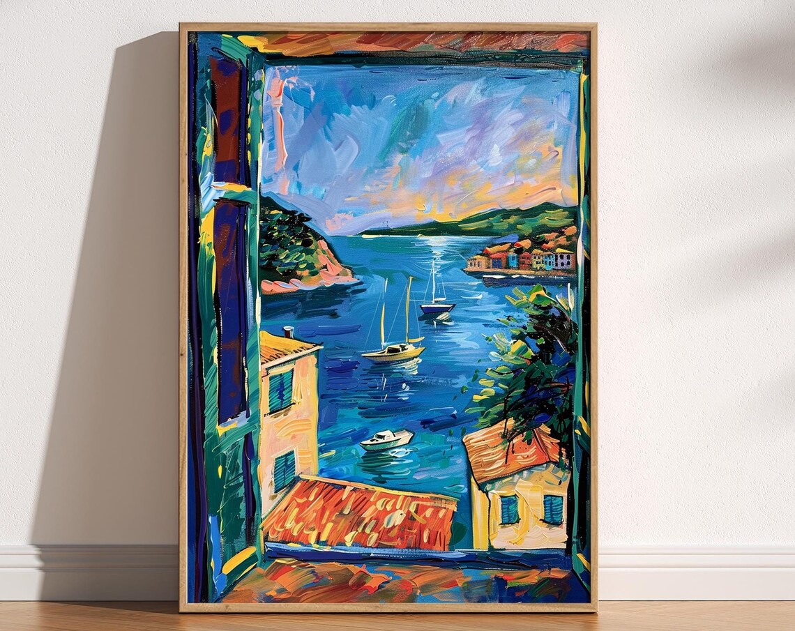 Open Window, Matisse-Inspired Coastal Harbour Art Print