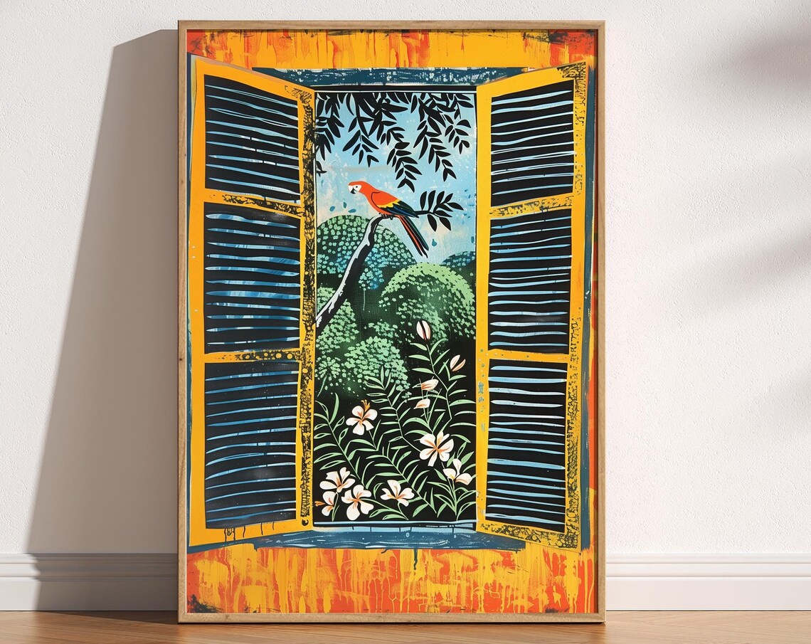 Open Window Matisse-Inspired Tropical Jungle Print