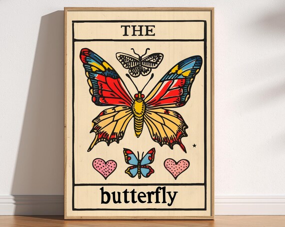 The Butterfly Tarot Card Vintage Style Colorful Insect Poster