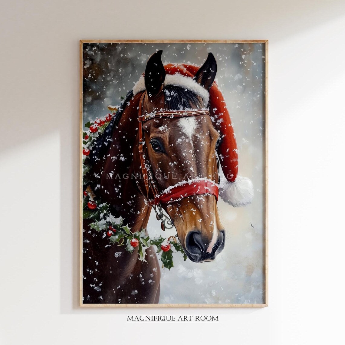 Christmas Horse Vintage Holiday Farmhouse Art Print