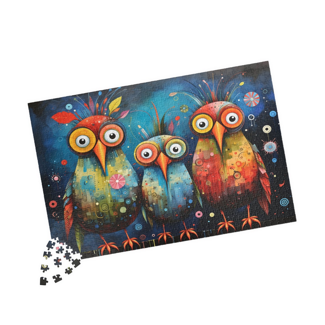 Three Colorful Whimsical Owls With Big Googly Eyes Mosaic Art Poster - Image 4