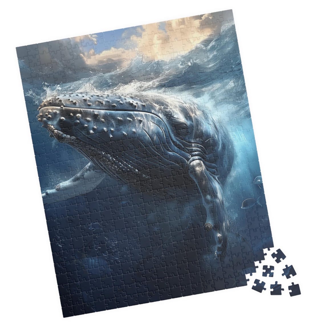 Humpback Whale Swimming Beneath a Breaking Ocean Wave Art Print