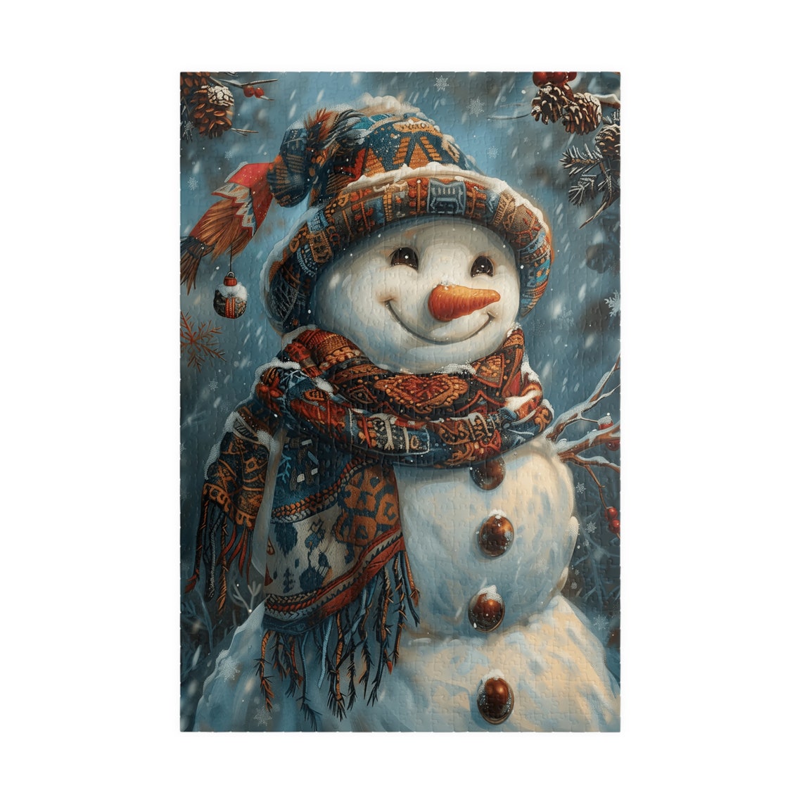 Smiling Snowman Winter Snowfall Holiday Christmas Art Poster - Image 3