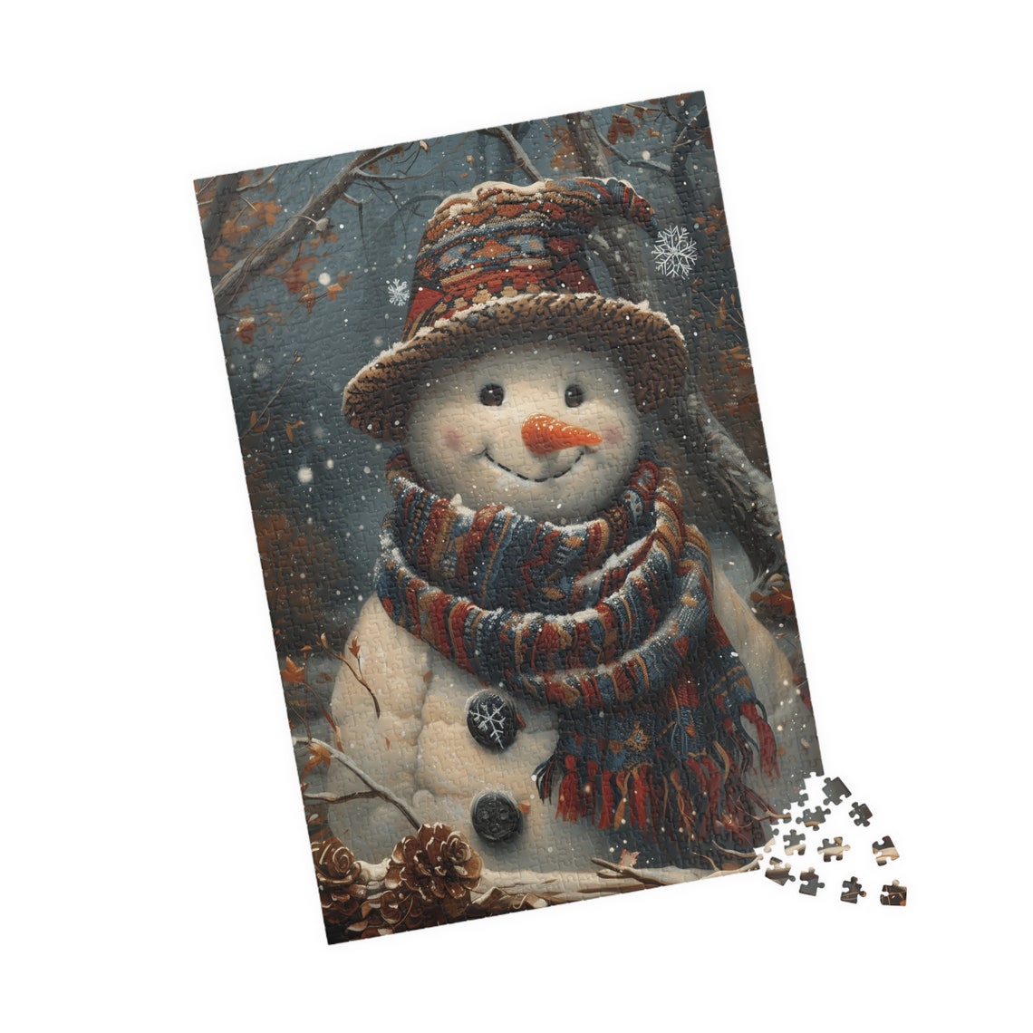 Smiling Snowman Patterned Hat Winter Wonderland Holiday Poster - Image 4