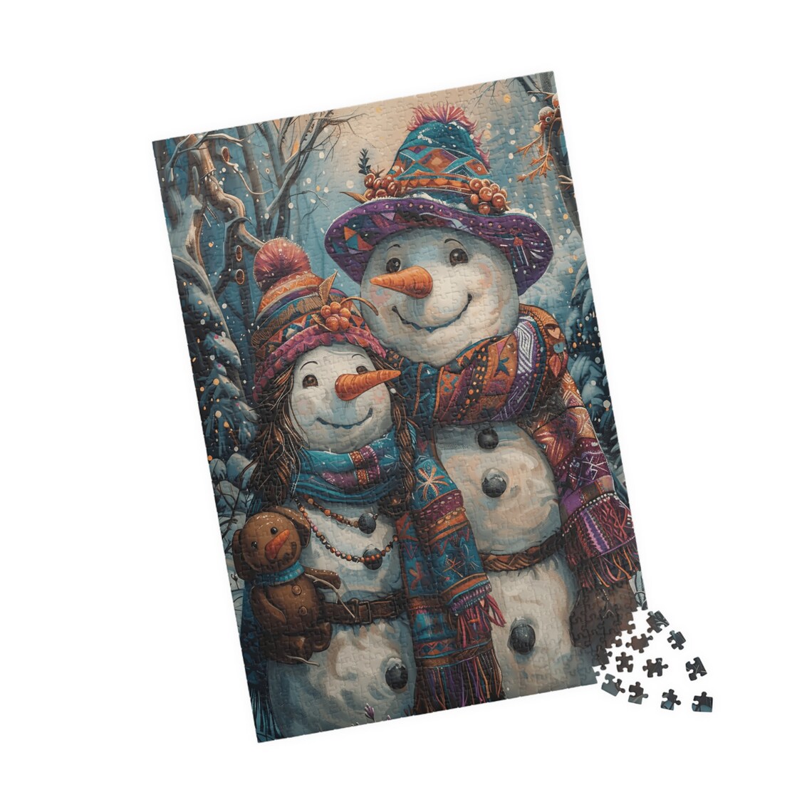 Mother And Daughter Snowman Portrait Travel Poster - Image 4