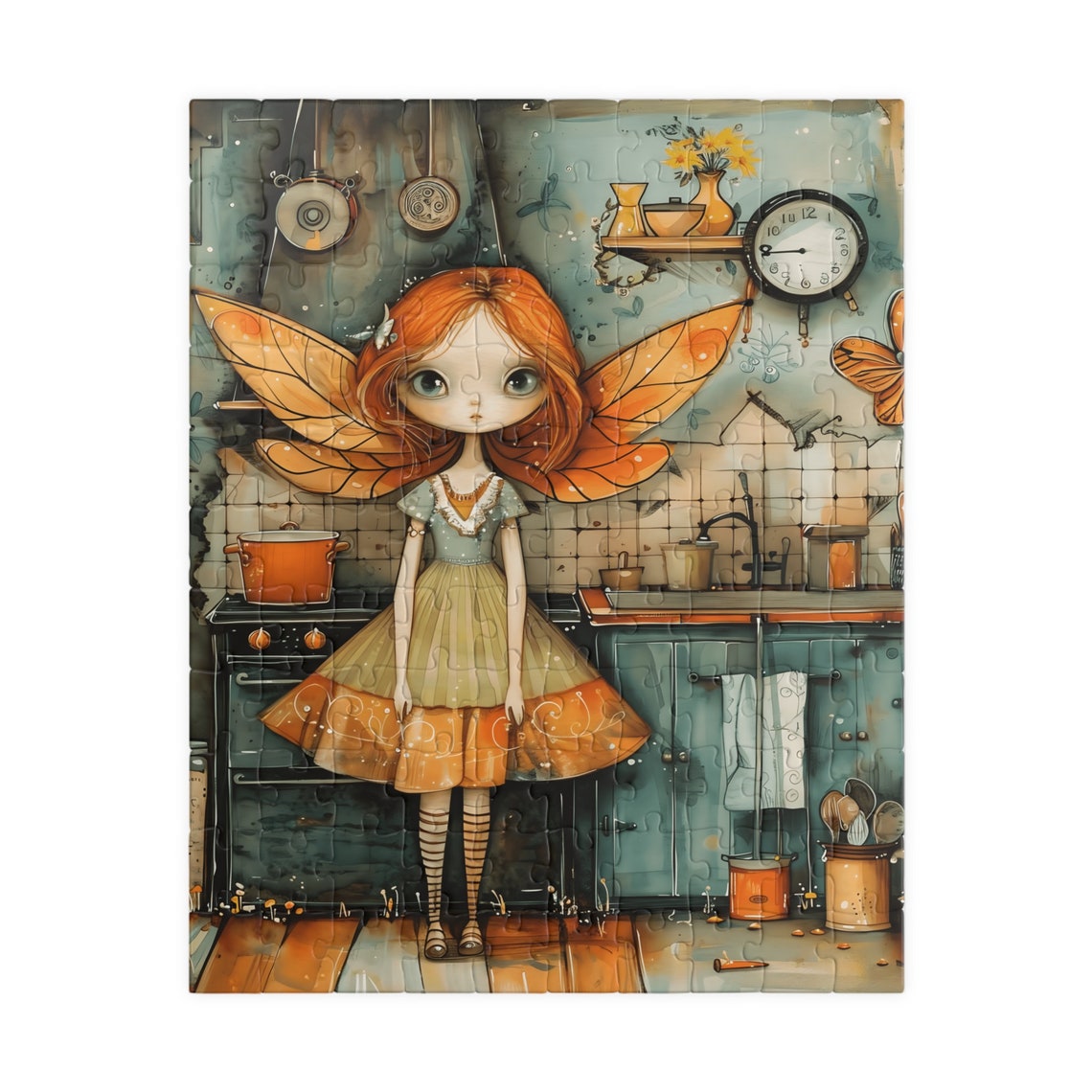 Red Haired Fairy Girl Standing in a Vintage Kitchen at Dusk Print - Image 2