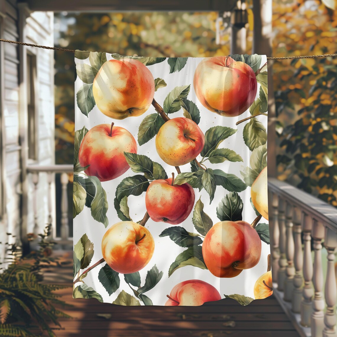 Watercolor Painting of Ripe Red Apples on a Tree Branch Poster