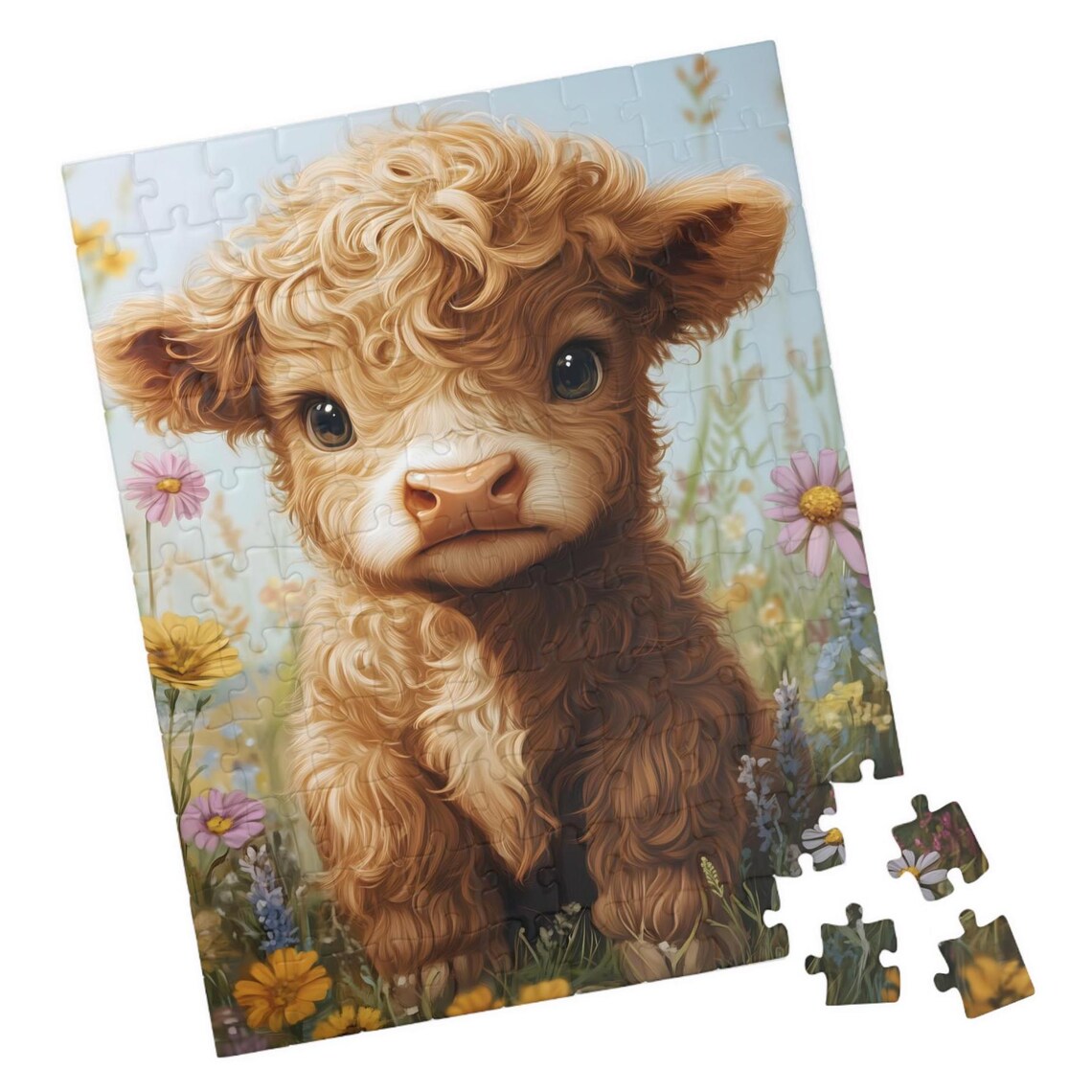 Baby Highland Cow In A Field Of Flowers Art Print