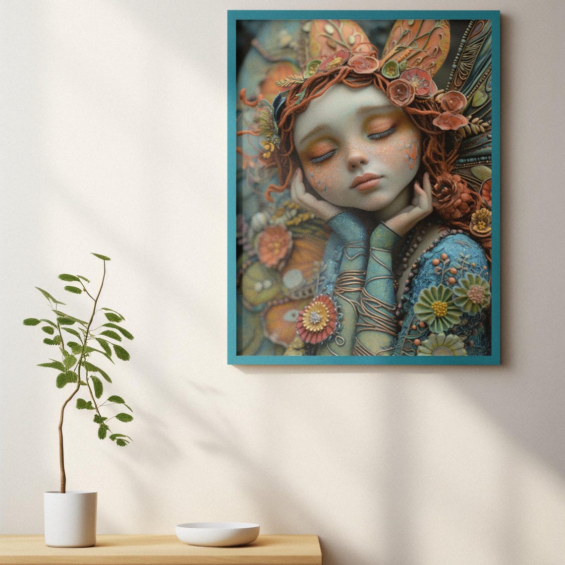 Serene Fairy Resting Chin in Hands Floral Wings Dreamy Poster - Image 2