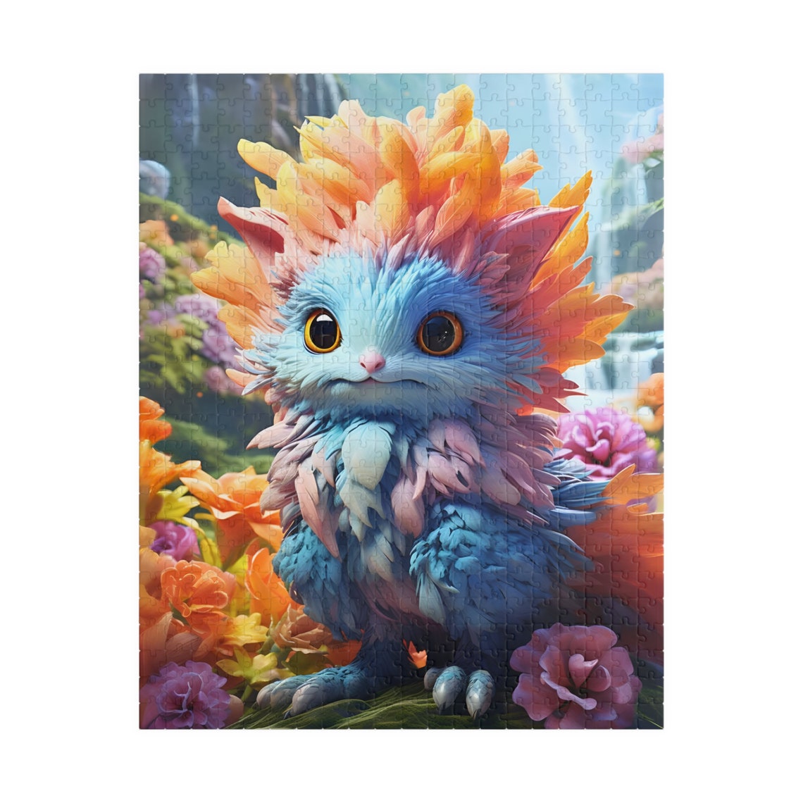 Electra Fluffy Blue Fantasy Creature with Fiery Orange Mane Poster - Image 5
