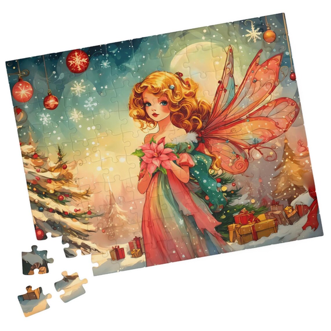 Retro Christmas Fairy Art Print, Holiday Memory