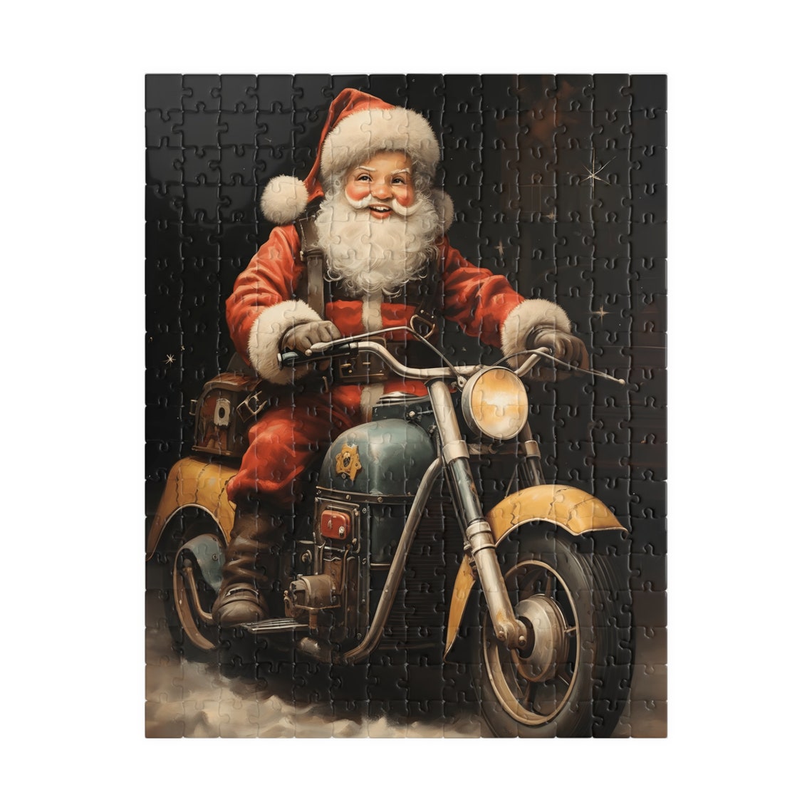 Cheerful Santa Claus Riding a Vintage Motorcycle at Night Art Print - Image 5