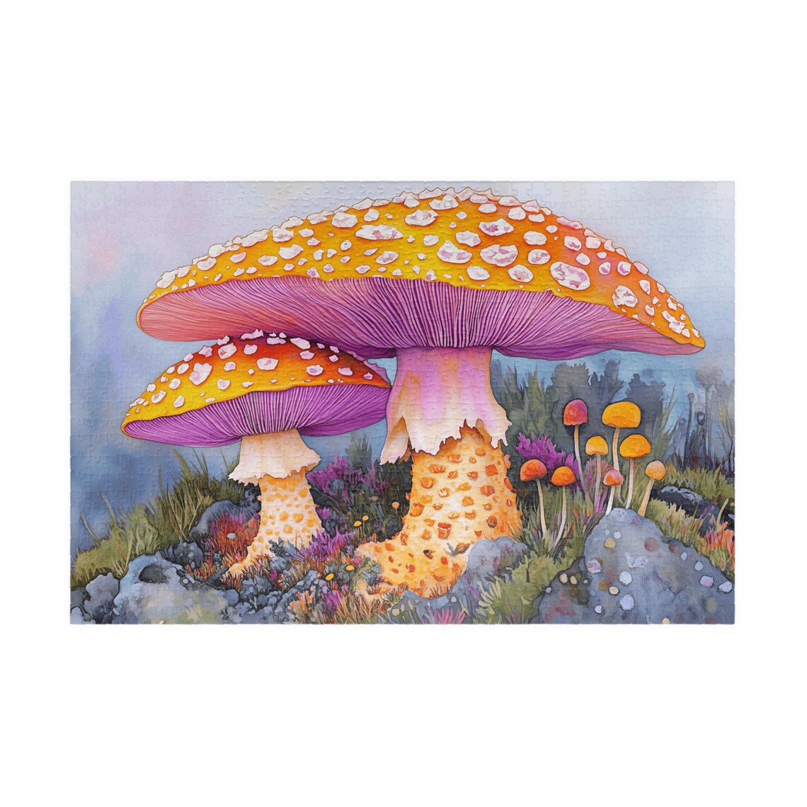Orange and Purple Watercolor Fly Agaric Mushrooms Garden Art Print - Image 3