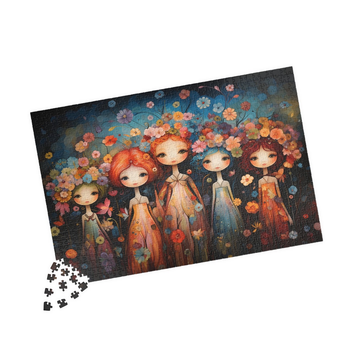 Five Sweet Girls Wearing Bright Flower Crowns in a Garden Poster - Image 5