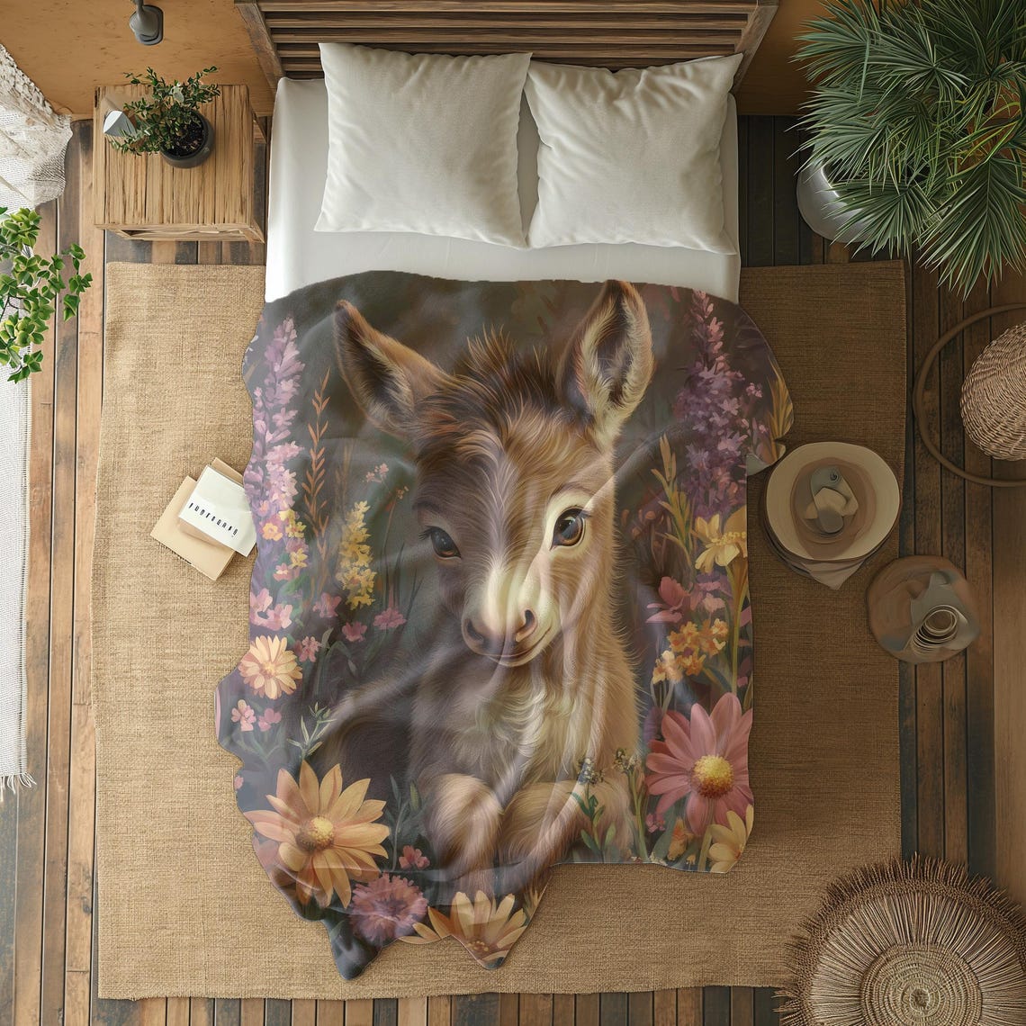 Adorable Baby Donkey Standing Among Colorful Wildflowers Poster - Image 2