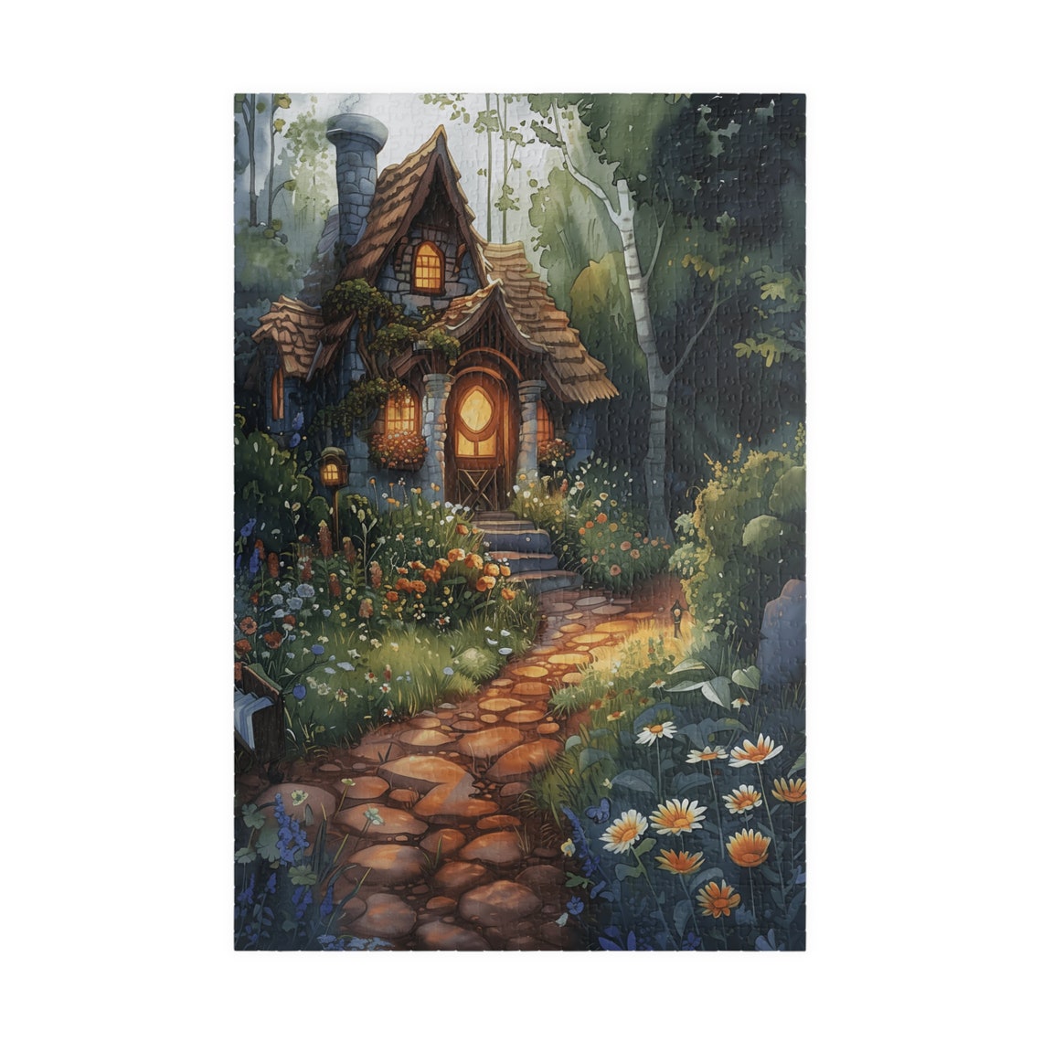 Watercolor Country House Thatched Roof Forest Garden Path Poster - Image 3