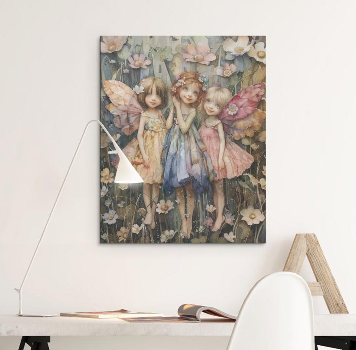 Little Pastel Fairies Watercolor Fantasy Art Print