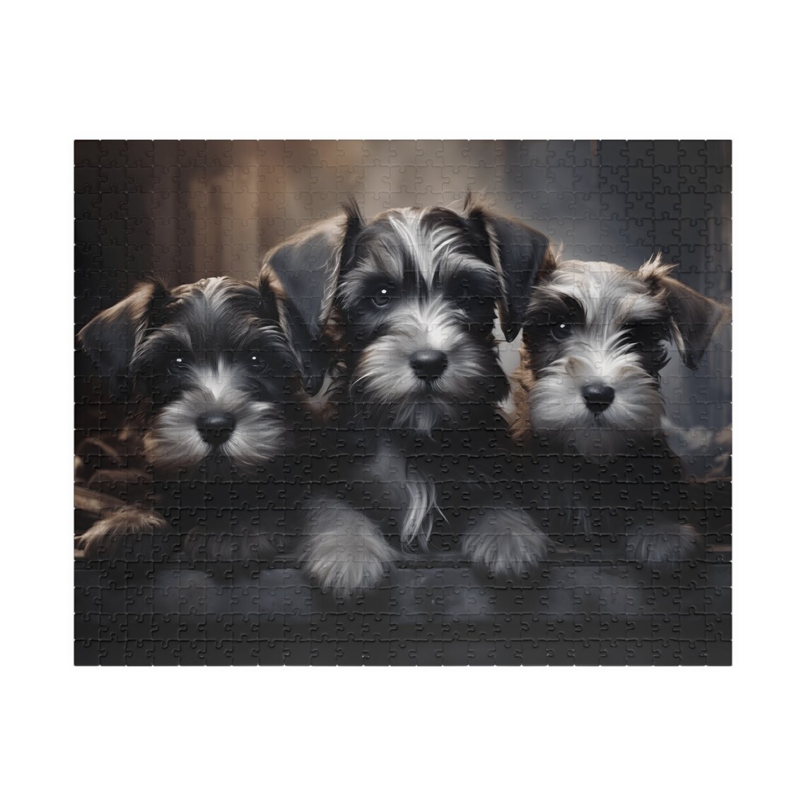 Three Cute Miniature Schnauzer Puppies in Salt and Pepper Art Print - Image 5