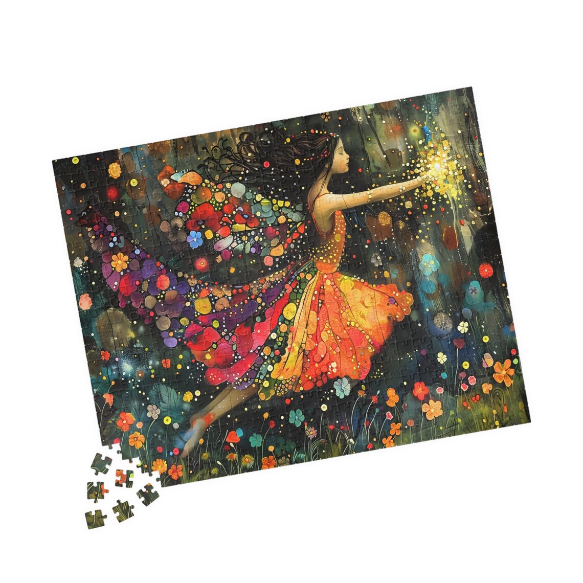 Dancing Fairy Girl in a Blooming Flower Dress Sparkling Garden Poster - Image 4