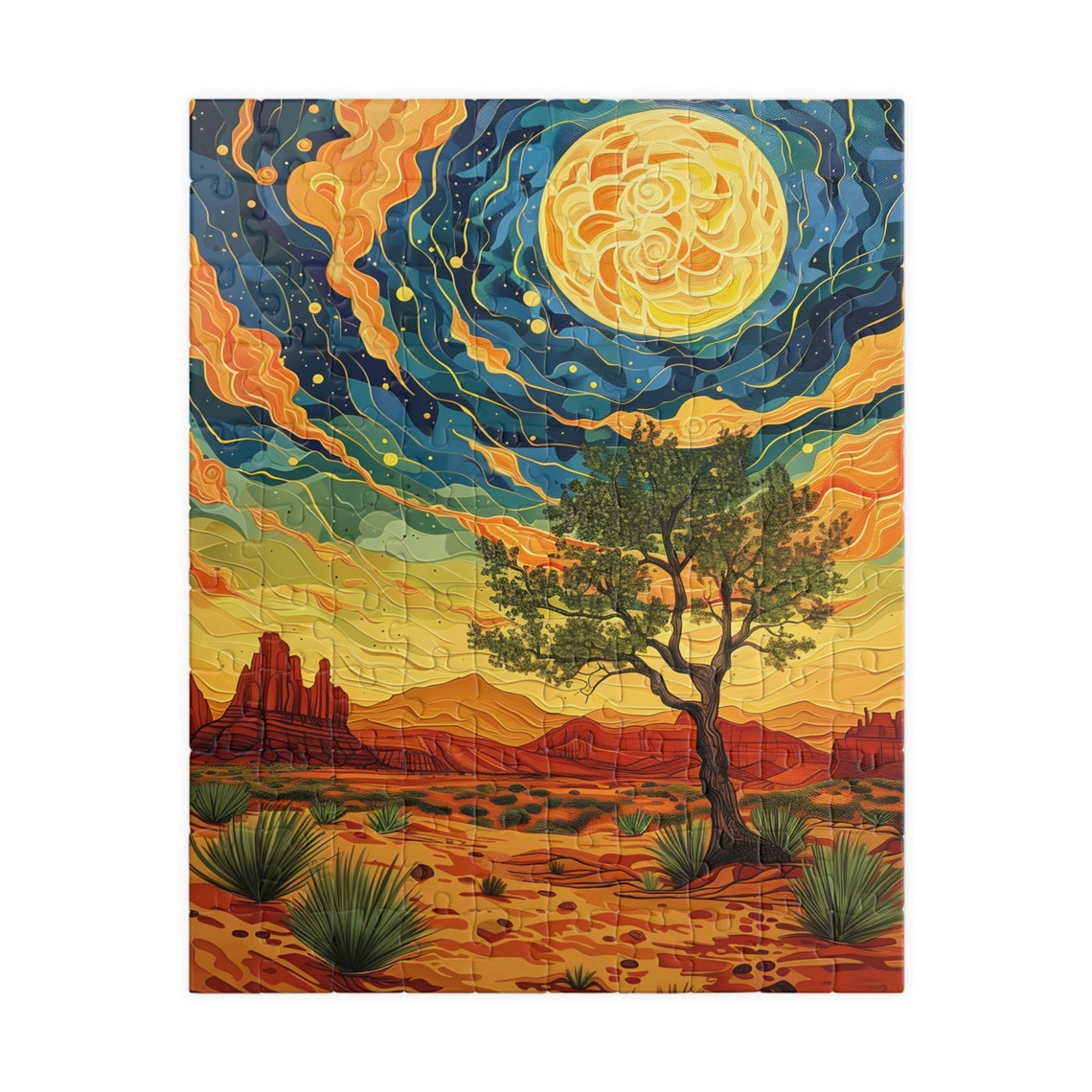Swirling Golden Moon Over Starry Desert Night Sky Art Poster - Image 5
