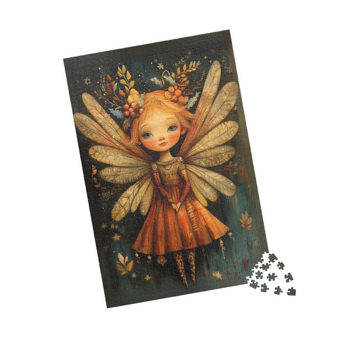 Elegant Fairy Berry Crown Pale Wings Dark Snowy Night Poster - Image 4