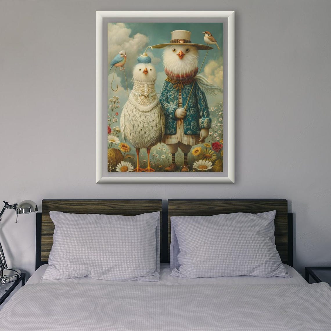 Two Dressed Birds In Fancy Hats Among Wildflowers Art Poster - Image 5