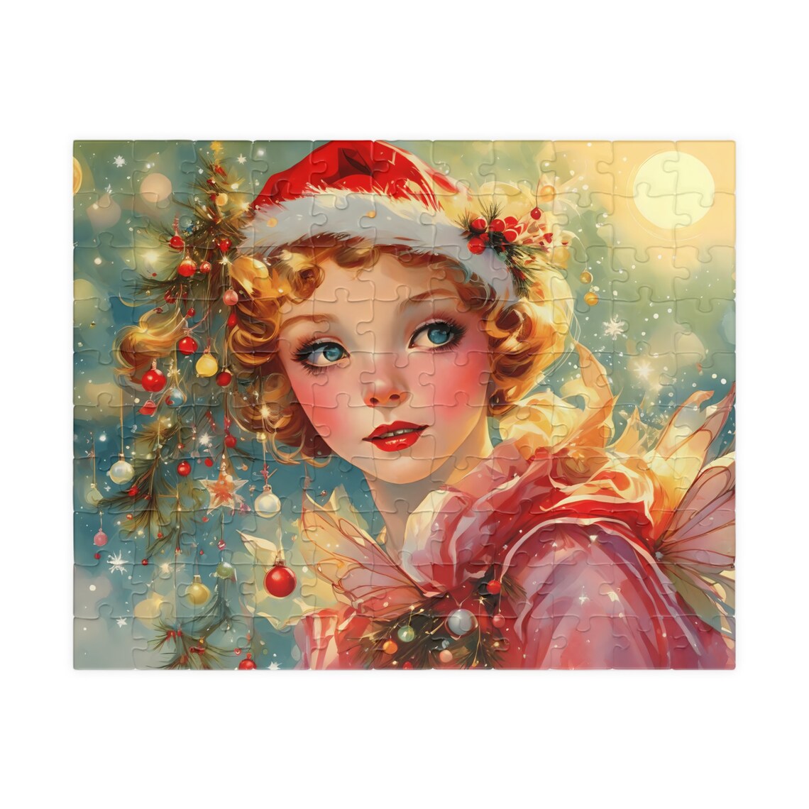 Christmas Fairy Girl in a Santa Hat Festive Holiday Portrait Poster - Image 2