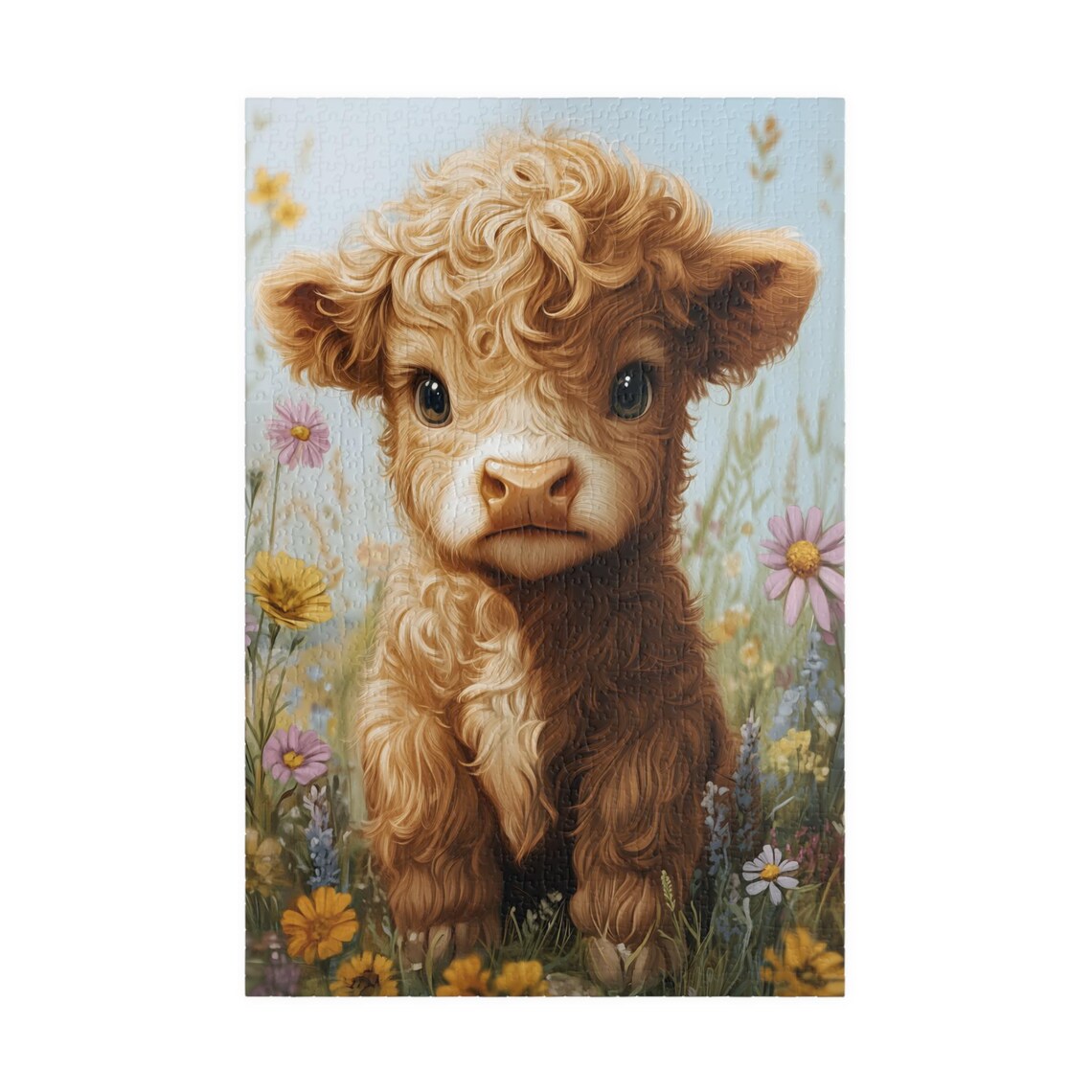 Baby Highland Cow In A Field Of Flowers Art Print - Image 3