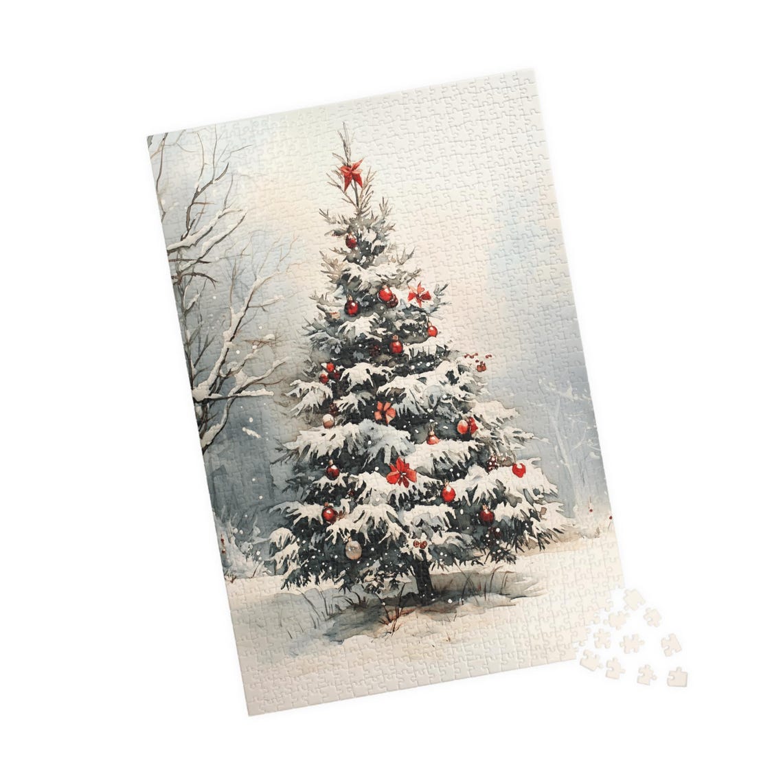Snow Covered Christmas Tree With Red Ornaments Winter Art Poster - Image 4