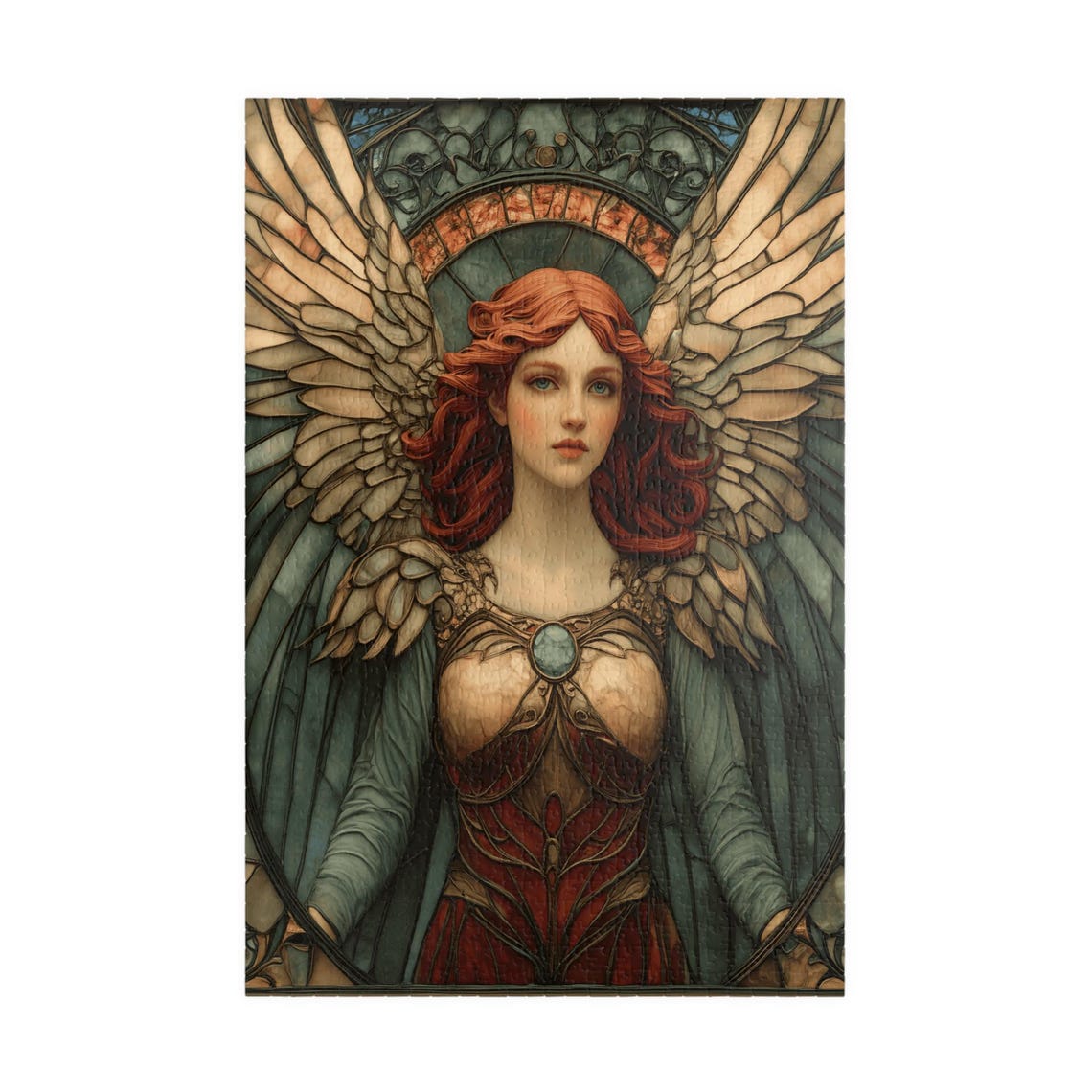 Red Haired Angel Stained Glass Style Large Wings Vintage Poster - Image 3