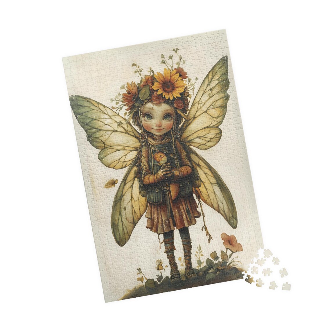Storybook Fairy Girl With Sunflower Crown Holding A Tiny Bird Art Poster - Image 4
