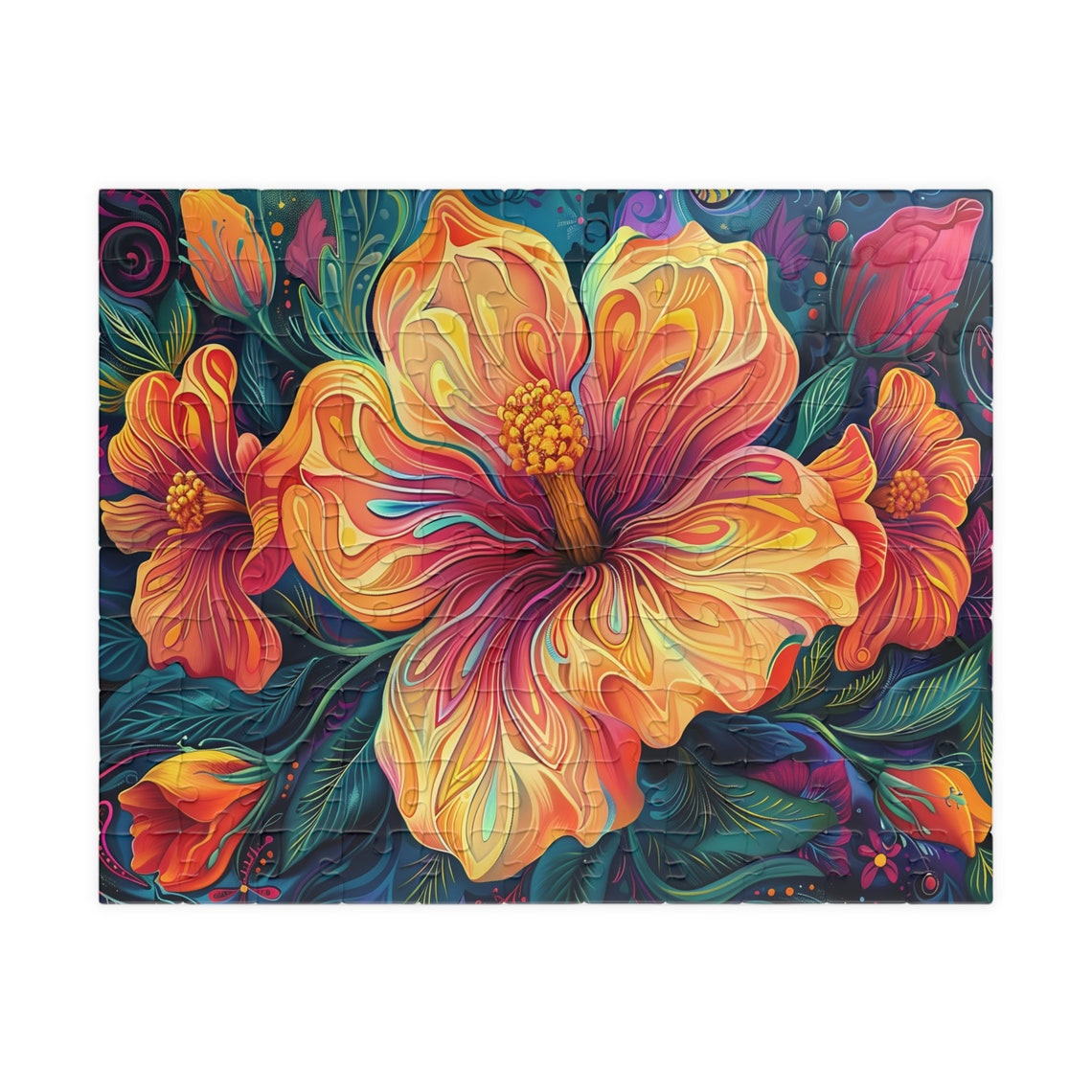 Tropical Hibiscus Flowers Colorful Psychedelic Floral Art Poster - Image 5