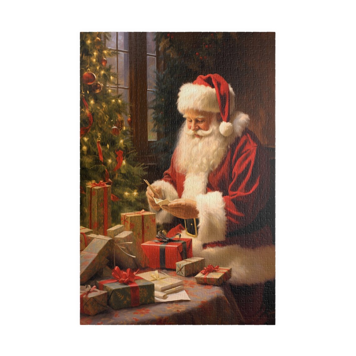 Classic Santa With Tree And Gifts Christmas Art Print - Image 3