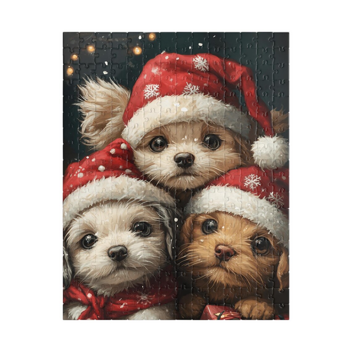 Three Puppies in Santa Hats With Snowflakes Christmas Dog Art Poster - Image 5