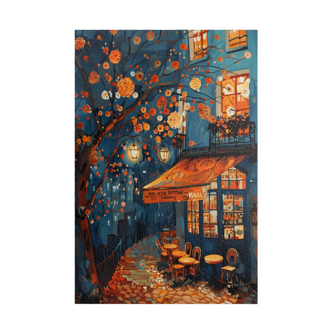 Parisian Cafe at Night Impressionist Blossom Street Scene Poster - Image 3