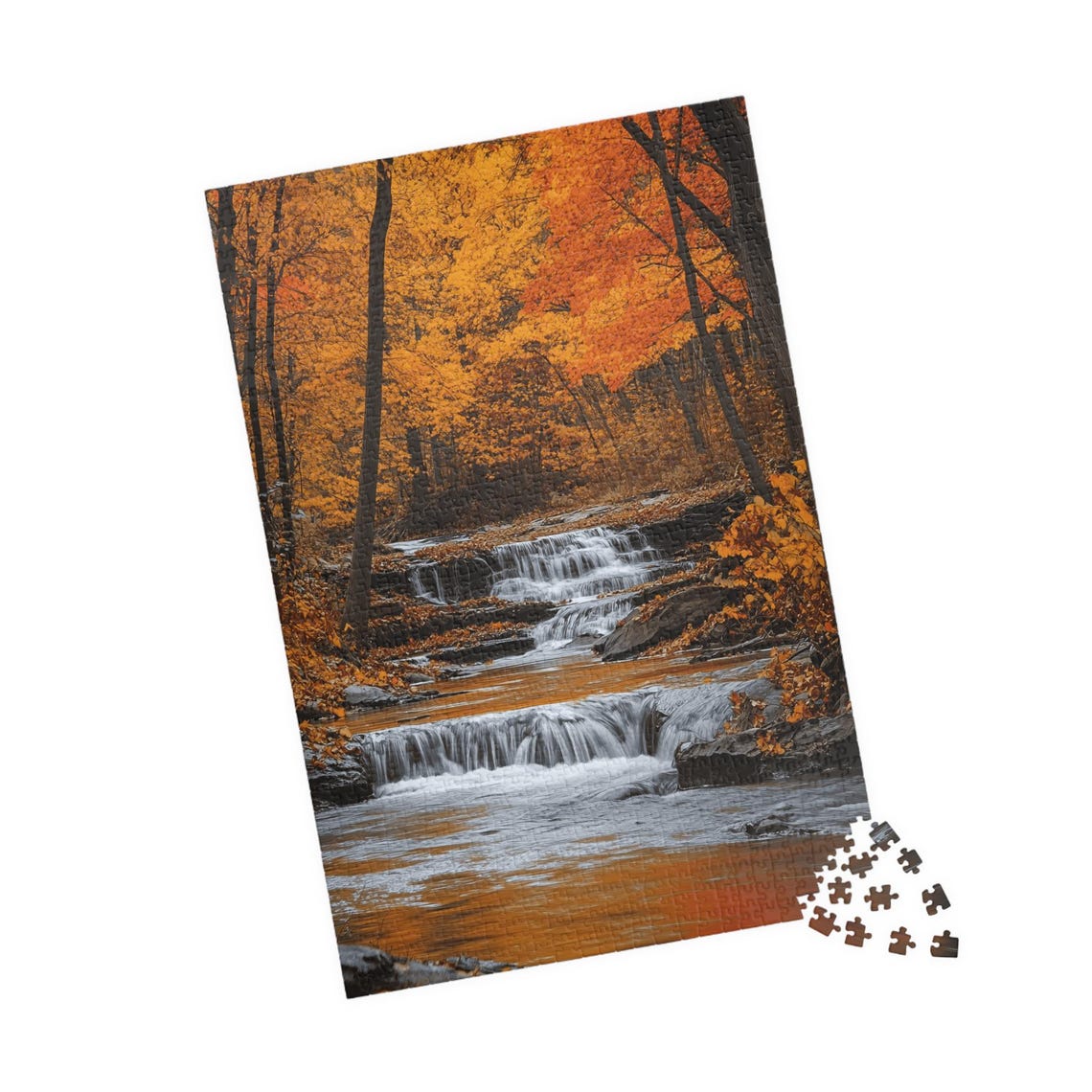 Forest Stream in Autumn Golden Waterfall Through Fallen Leaves Poster - Image 4
