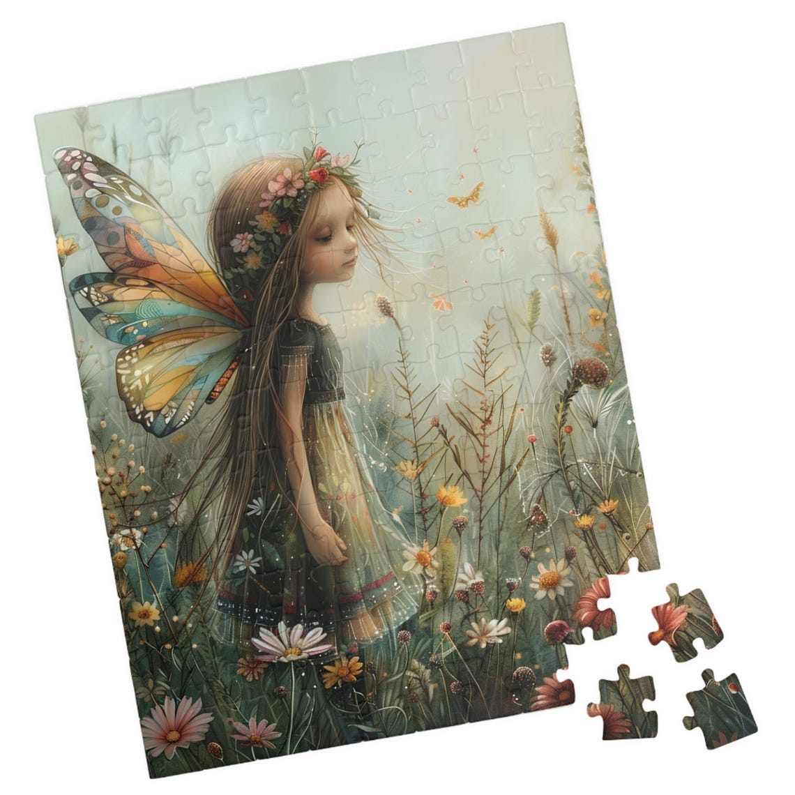 Delicate Fairy Girl With Butterfly Wings Wildflower Art Poster