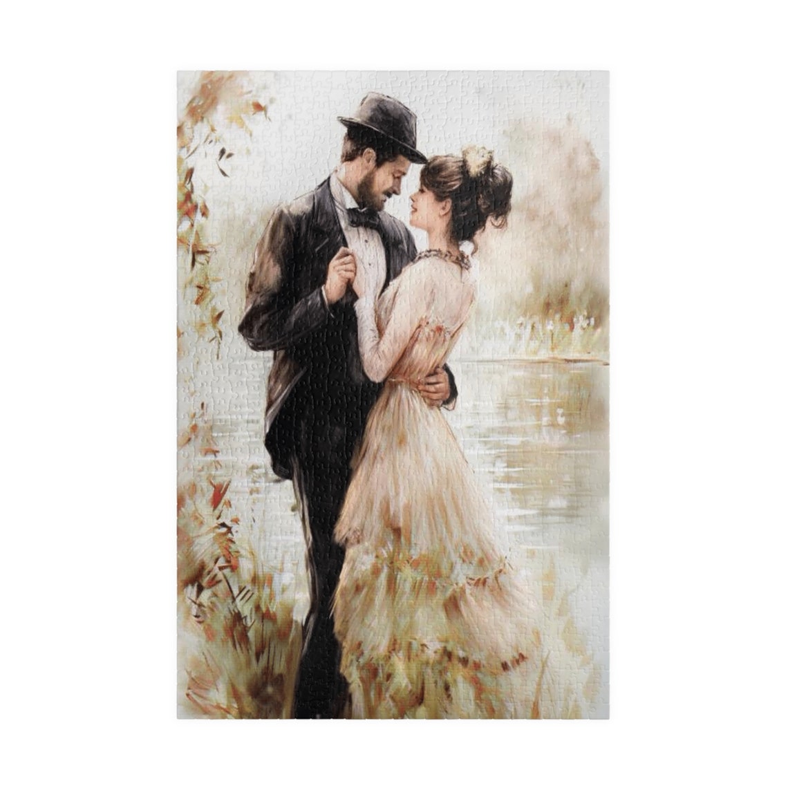 Elegant Victorian Couple Dancing Beside A Calm Lake Art Poster - Image 3