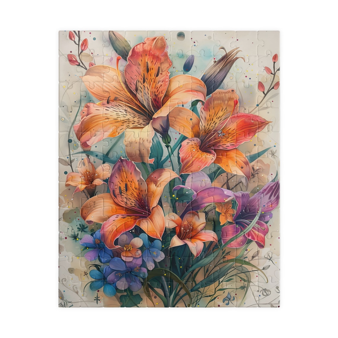 Luminous Watercolor Bouquet of Orange and Purple Lilies Poster - Image 6
