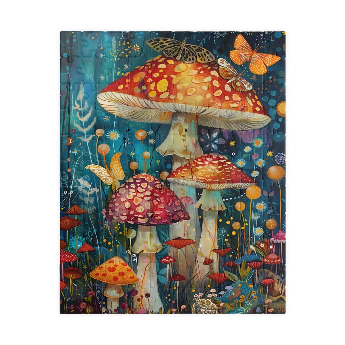 Enchanted Red Fly Agaric Mushroom Butterfly Night Forest Poster - Image 2
