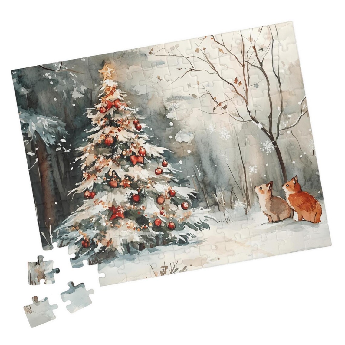 Watercolor Christmas Tree in the Forest Art Print