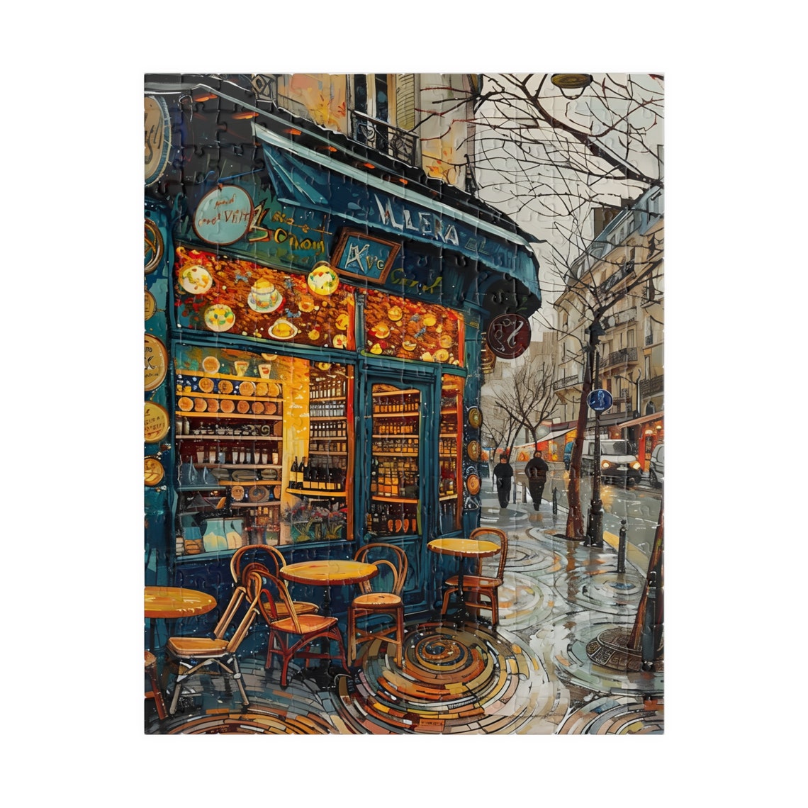 Rainy Paris Street Cafe Bistro Corner Cobblestone Art Poster - Image 2