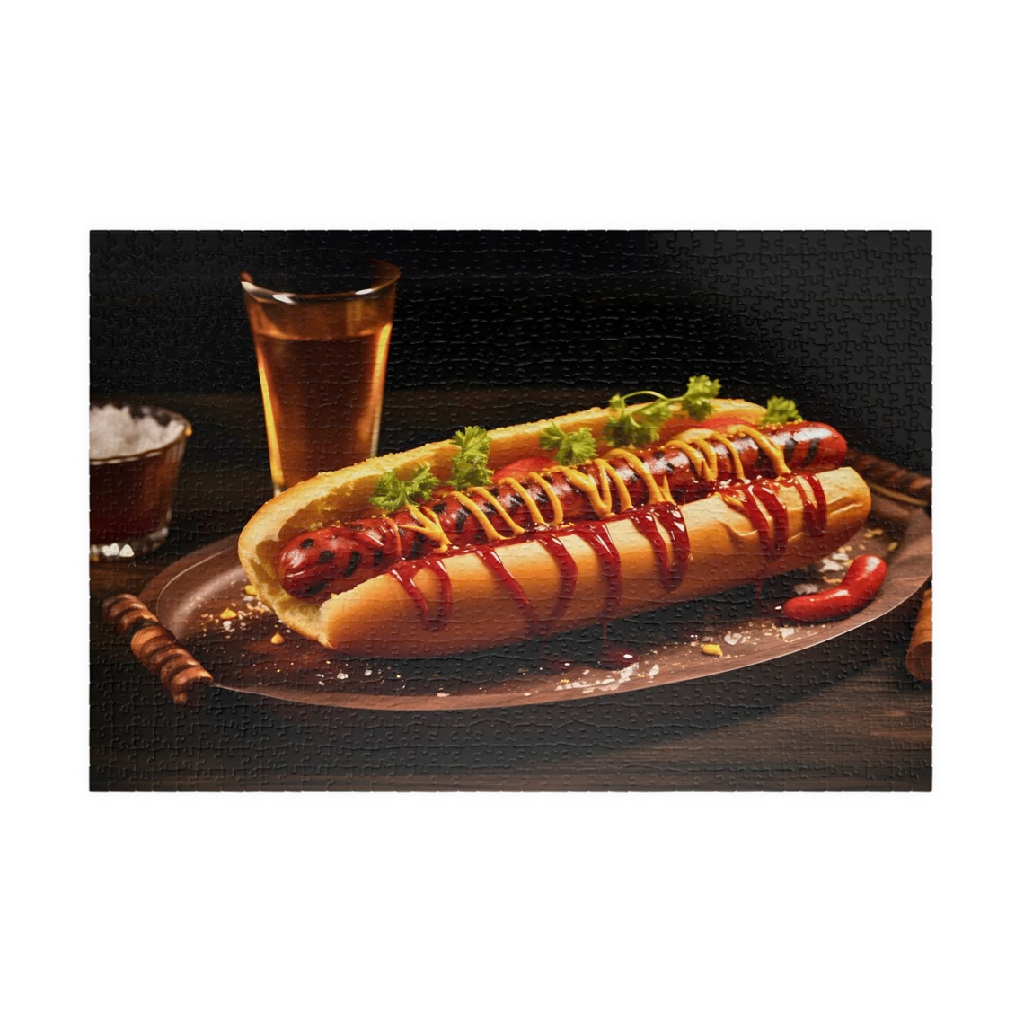 Gourmet Loaded Hot Dog with Mustard Ketchup and a Cold Beer Poster - Image 3
