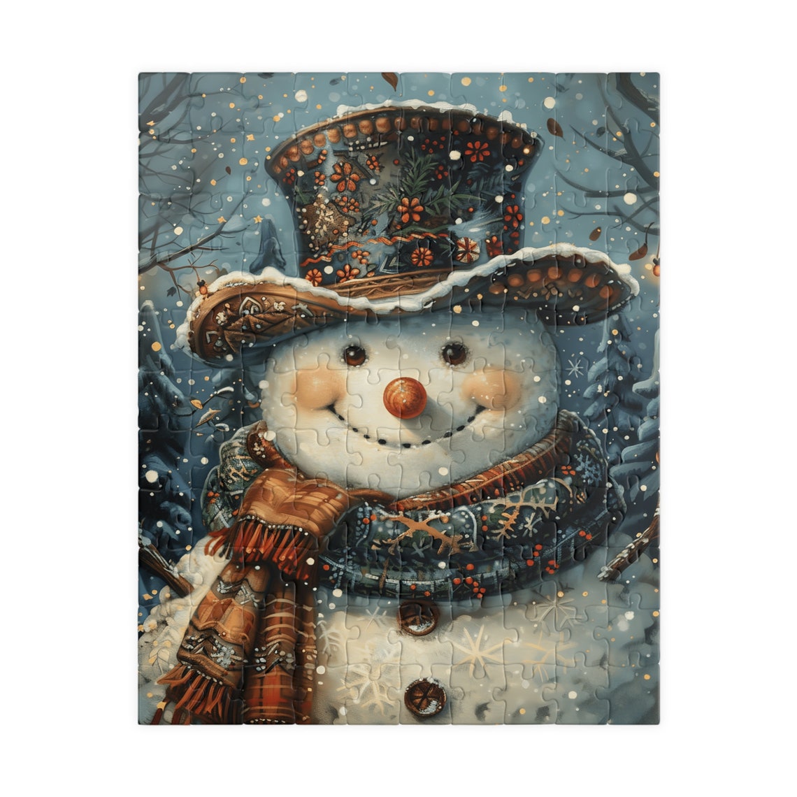 Jolly Snowman Vintage Floral Top Hat Winter Night Snow Poster - Image 5