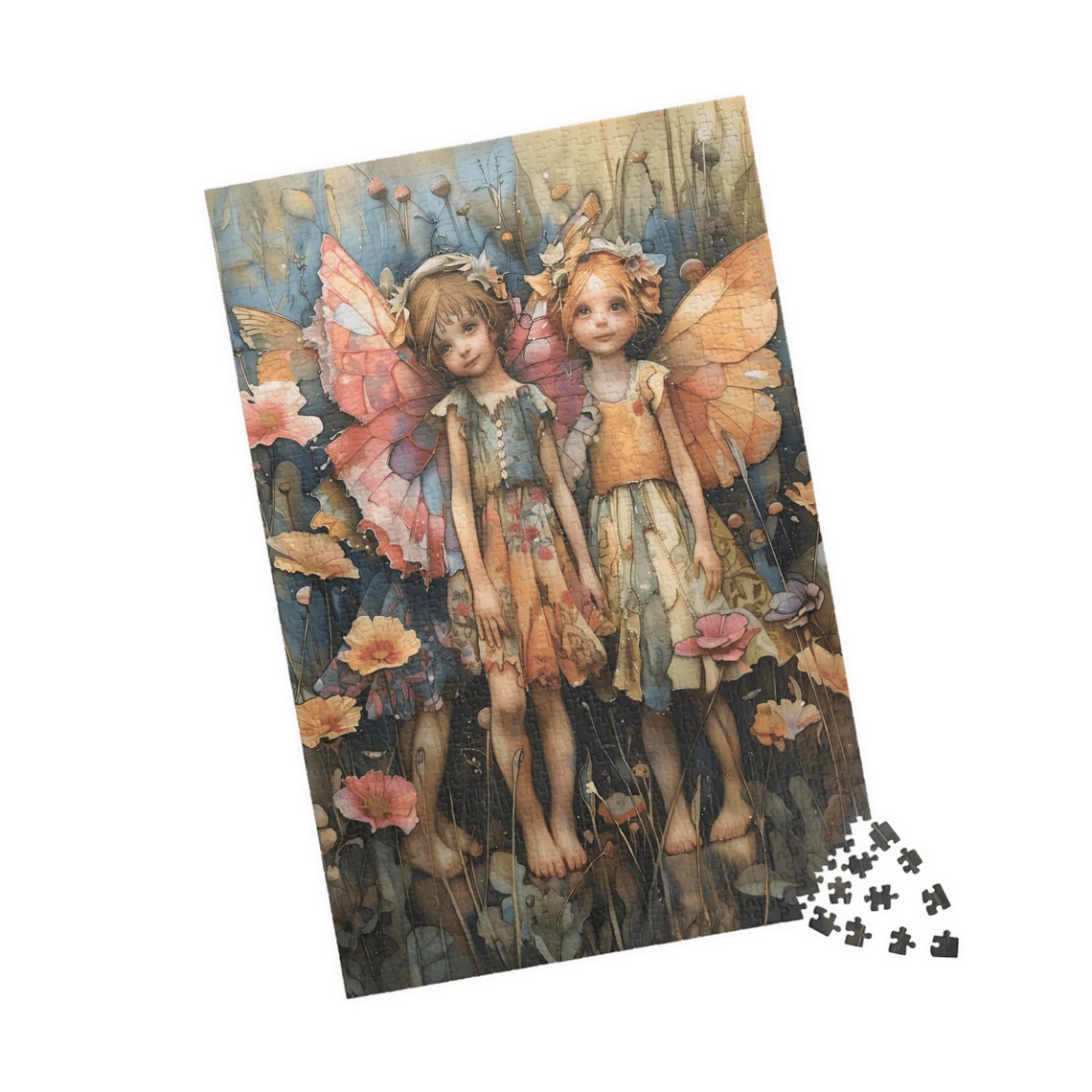 Two Little Fairies Wildflowers Butterfly Wings Watercolor Poster - Image 4